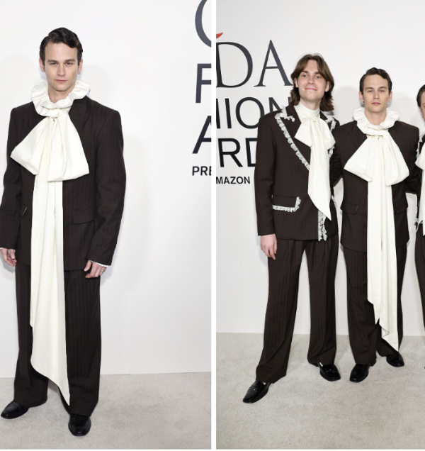 BRANDON FLYNN, TANNER RICHIE AND FLETCHER KASELL  IN CUSTOM TANNER FLETCHER @ 2024 CFDA AWARDS